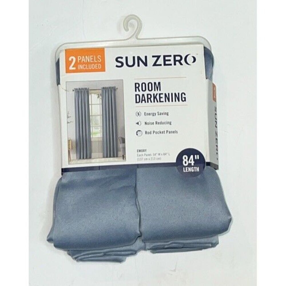 Sun Zero Blue Emory‎ Room-Darkening Rod-Pocket Curtain Panel Pair, 54"x84"